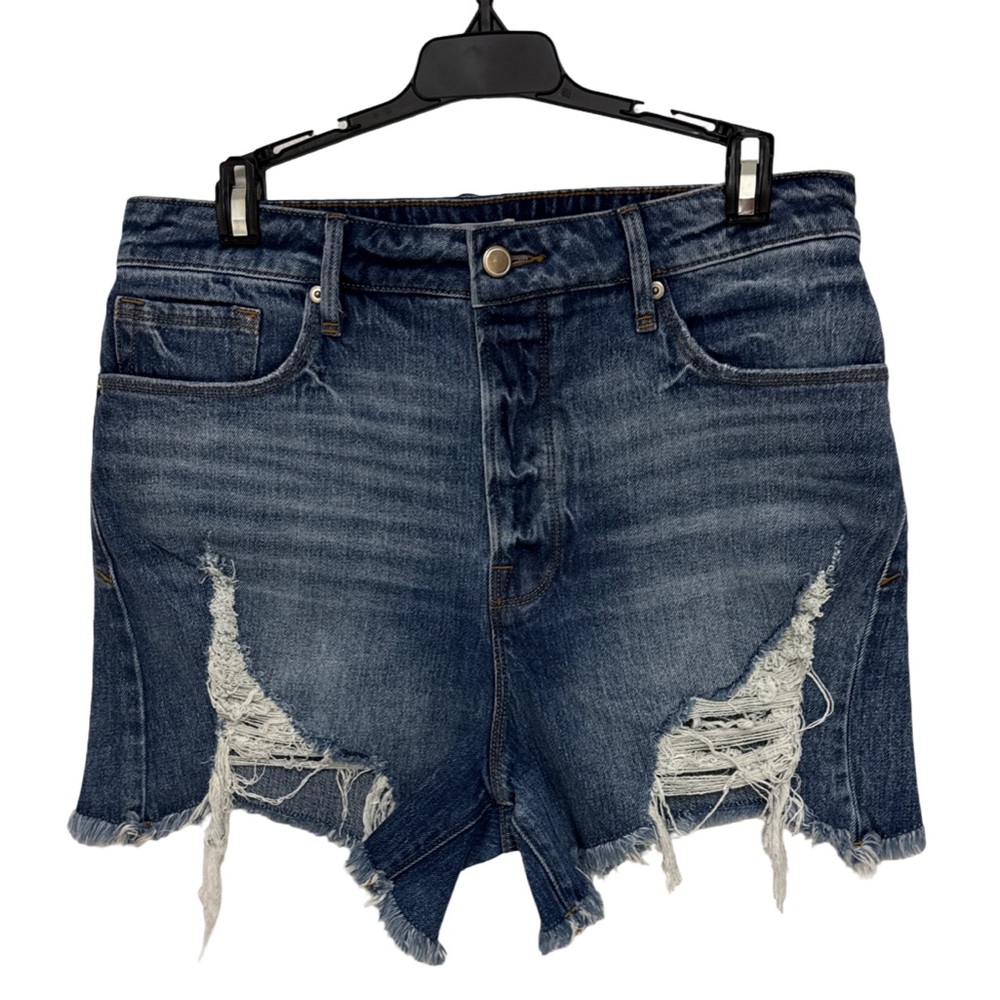 Good American Distressed Dark Blue Denim Jean Shorts